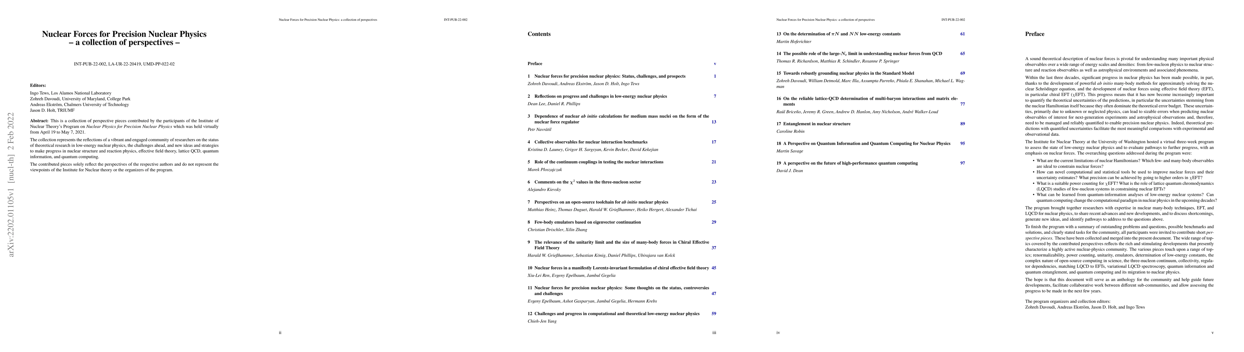 Thumbnail for Nuclear Forces for Precision Nuclear Physics -- a collection of
  perspectives