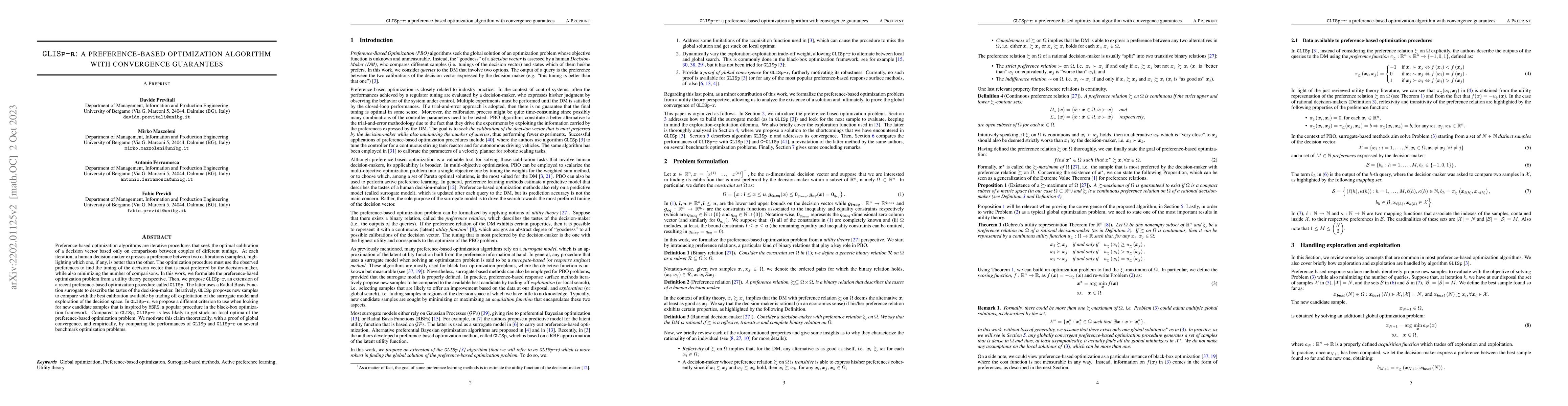 Thumbnail for GLISp-r: A preference-based optimization algorithm with convergence
  guarantees
