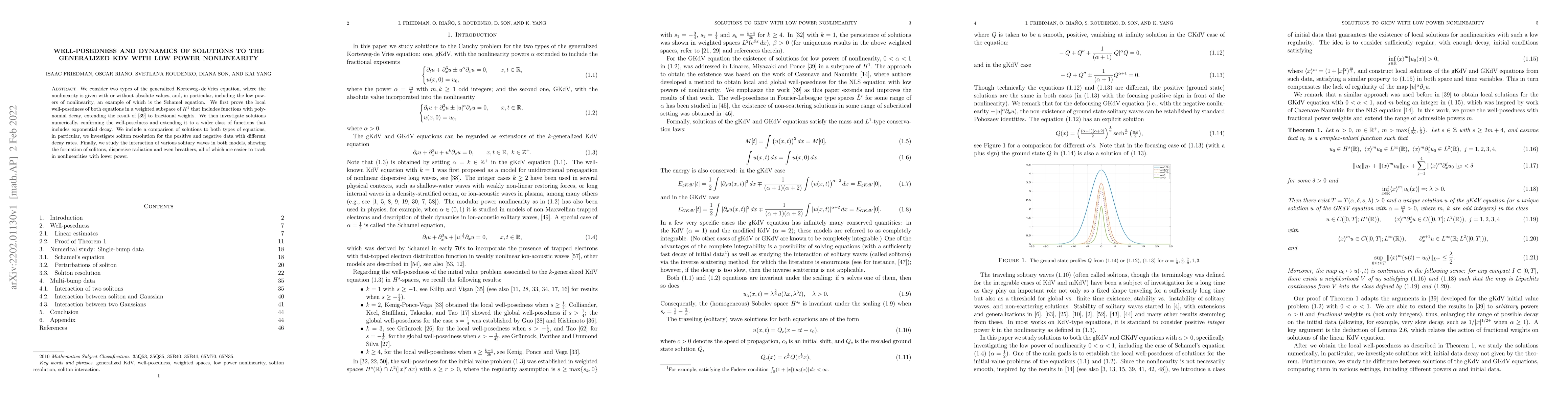 Thumbnail for Well-posedness and dynamics of solutions to the generalized KdV with low
  power nonlinearity