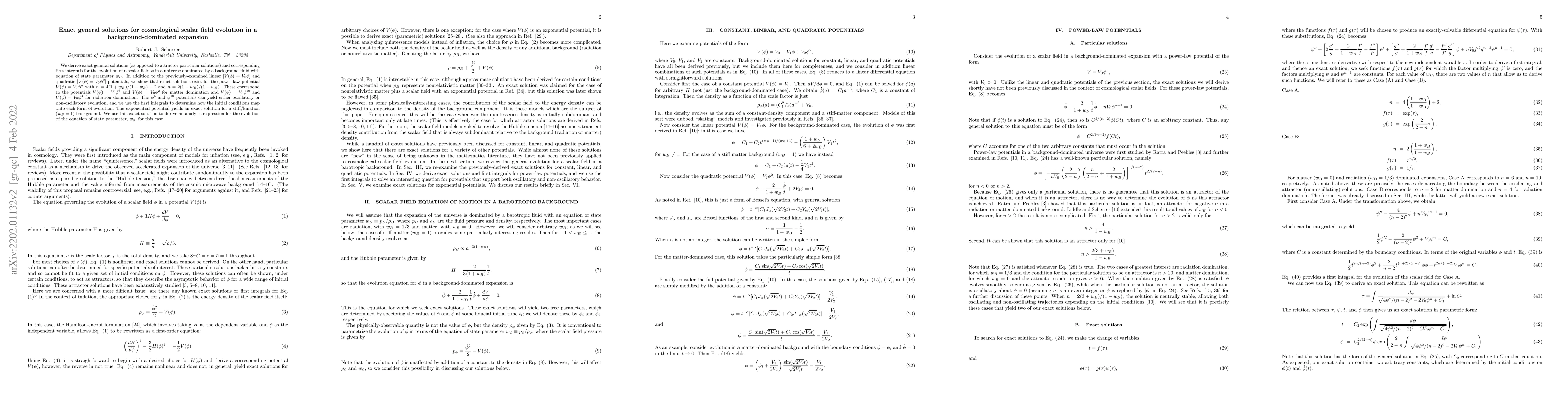 Thumbnail for Exact general solutions for cosmological scalar field evolution in a
  background-dominated expansion