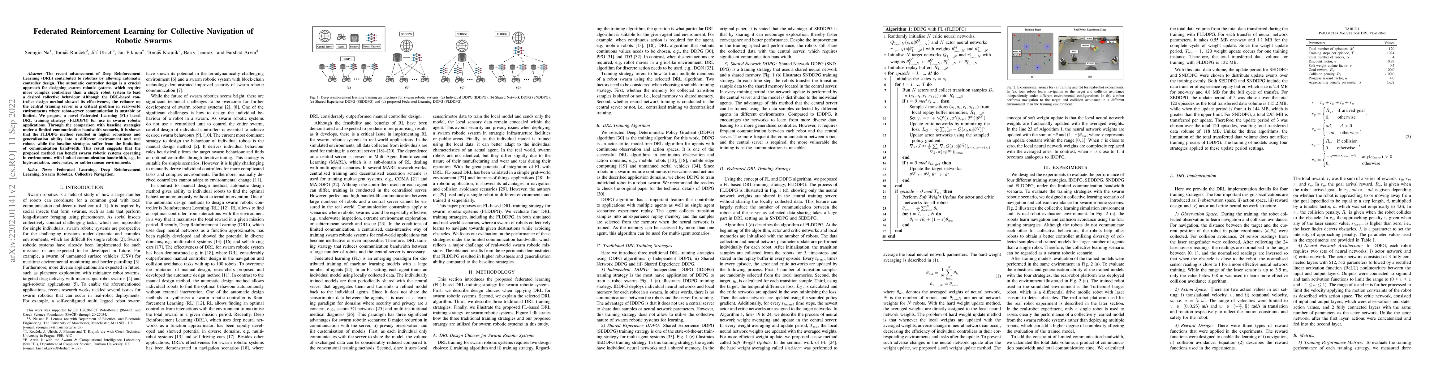 Thumbnail for Federated Reinforcement Learning for Collective Navigation of Robotic
  Swarms