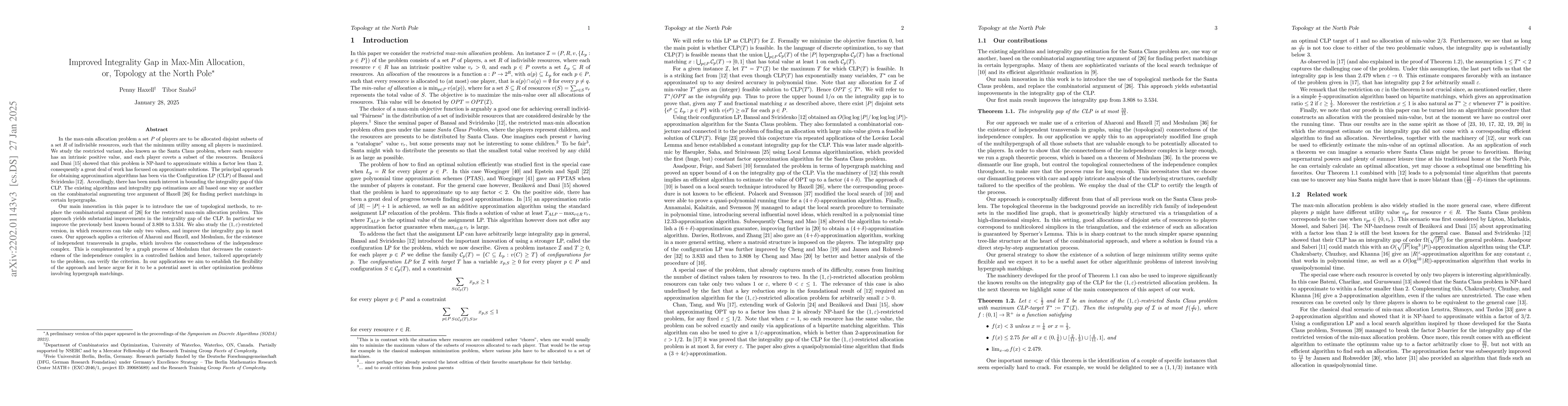 Thumbnail for Improved Integrality Gap in Max-Min Allocation: or Topology at the North
  Pole