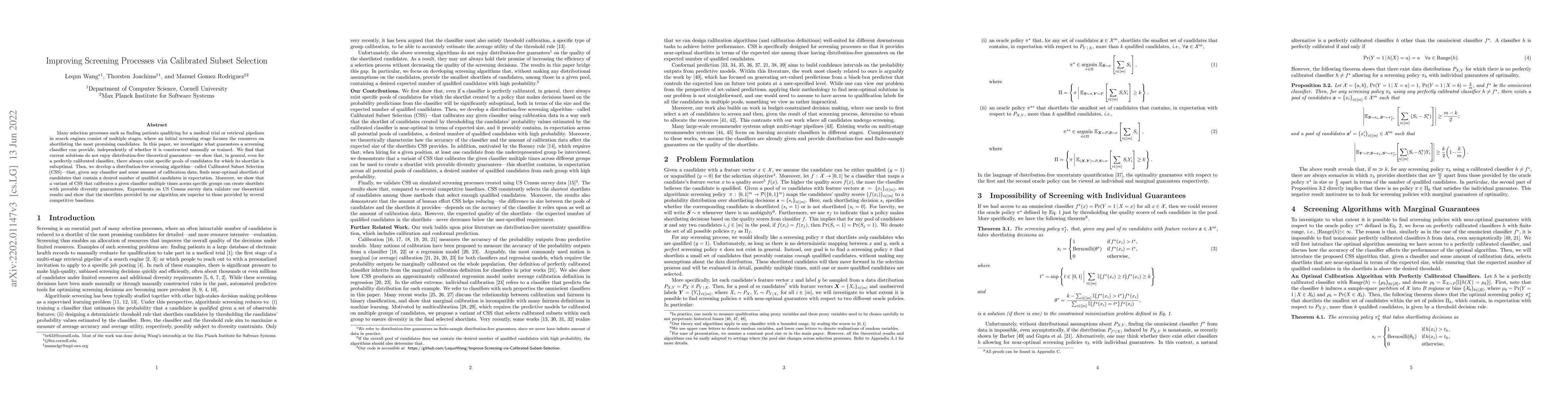 Thumbnail for Improving Screening Processes via Calibrated Subset Selection
