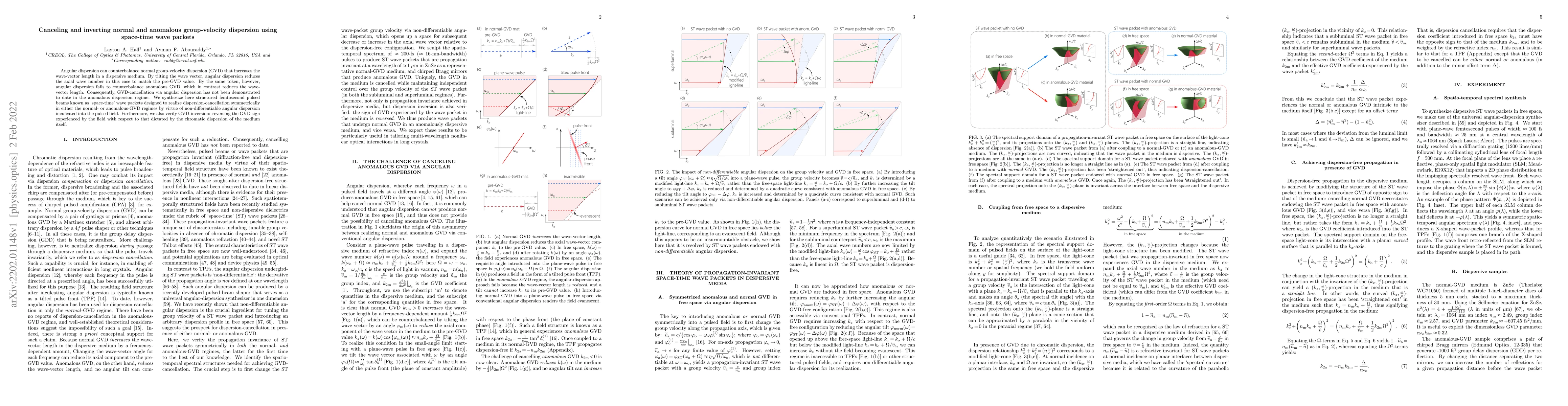 Thumbnail for Canceling and inverting normal and anomalous group-velocity dispersion
  using space-time wave packets