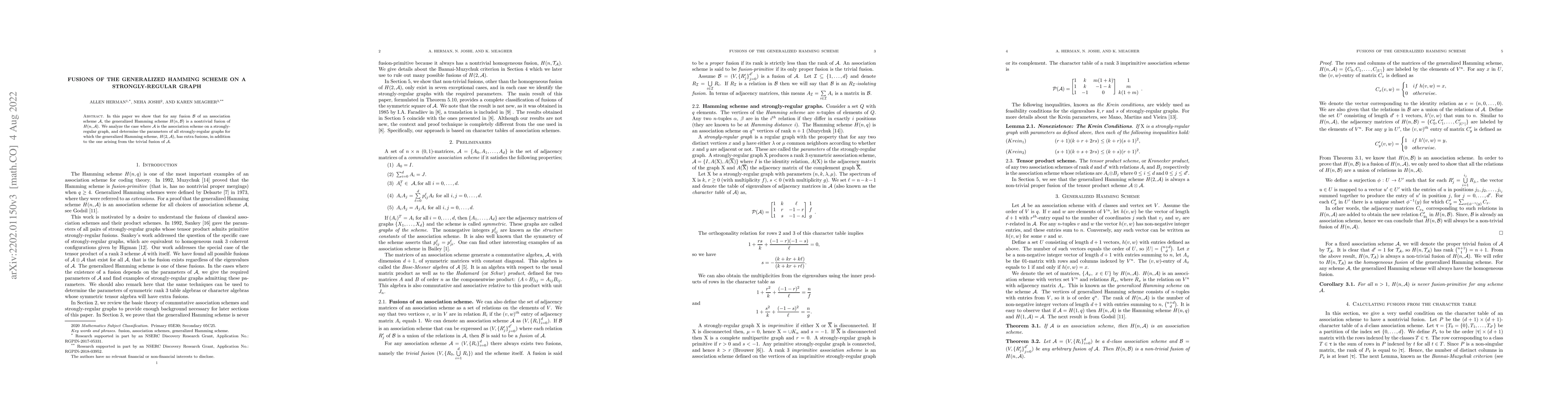 Thumbnail for Fusions of the generalized Hamming scheme on a strongly-regular graph
