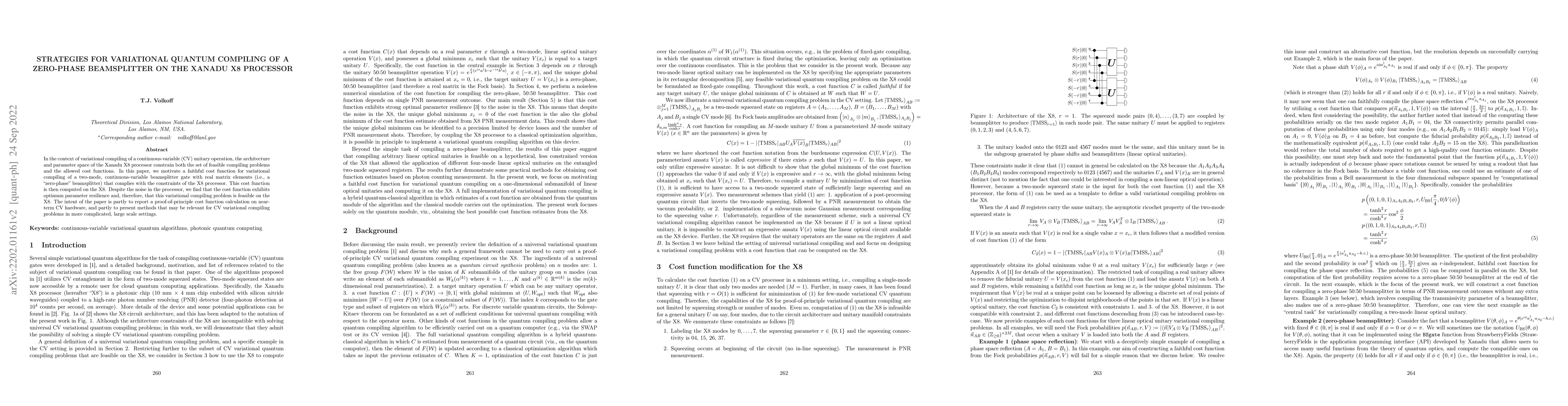 Thumbnail for Strategies for variational quantum compiling of a zero-phase
  beamsplitter on the Xanadu X8 processor