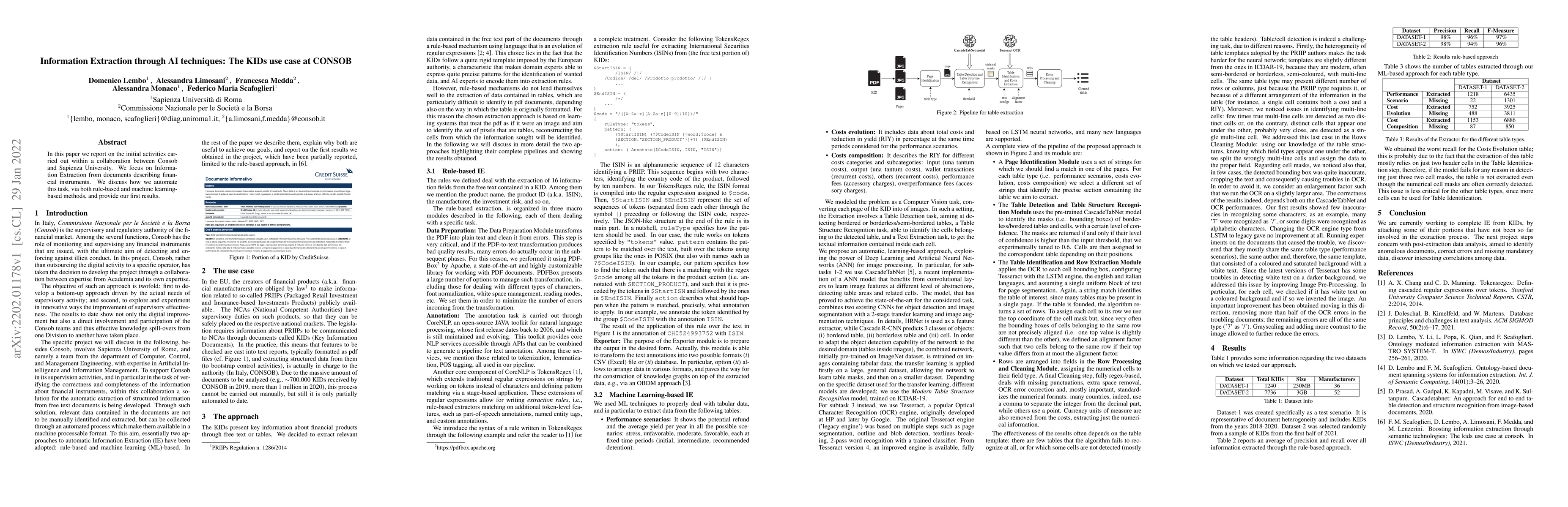 Thumbnail for Information Extraction through AI techniques: The KIDs use case at
  CONSOB