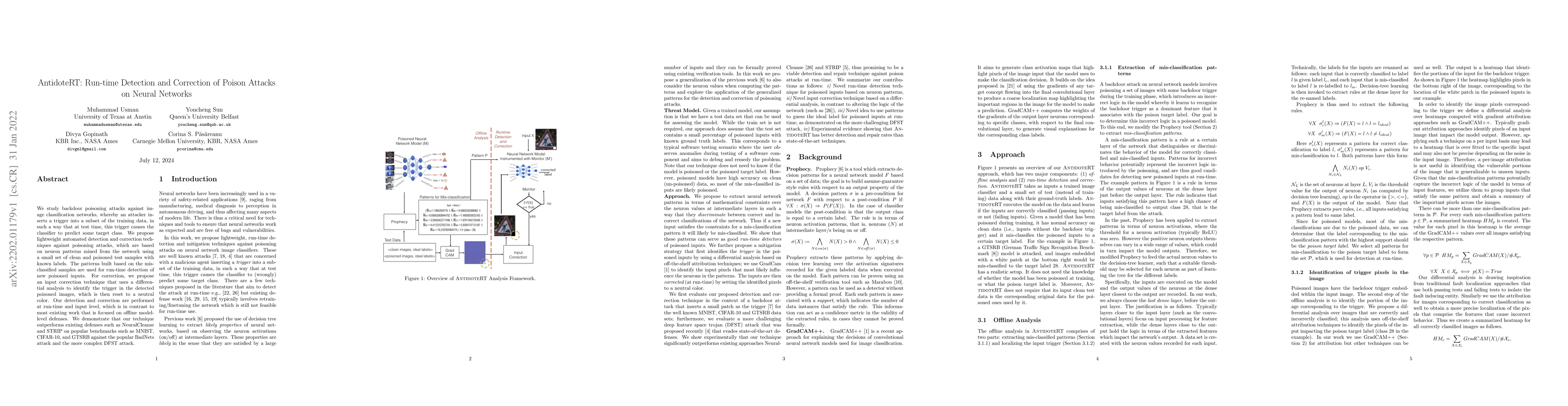 Thumbnail for AntidoteRT: Run-time Detection and Correction of Poison Attacks on
  Neural Networks
