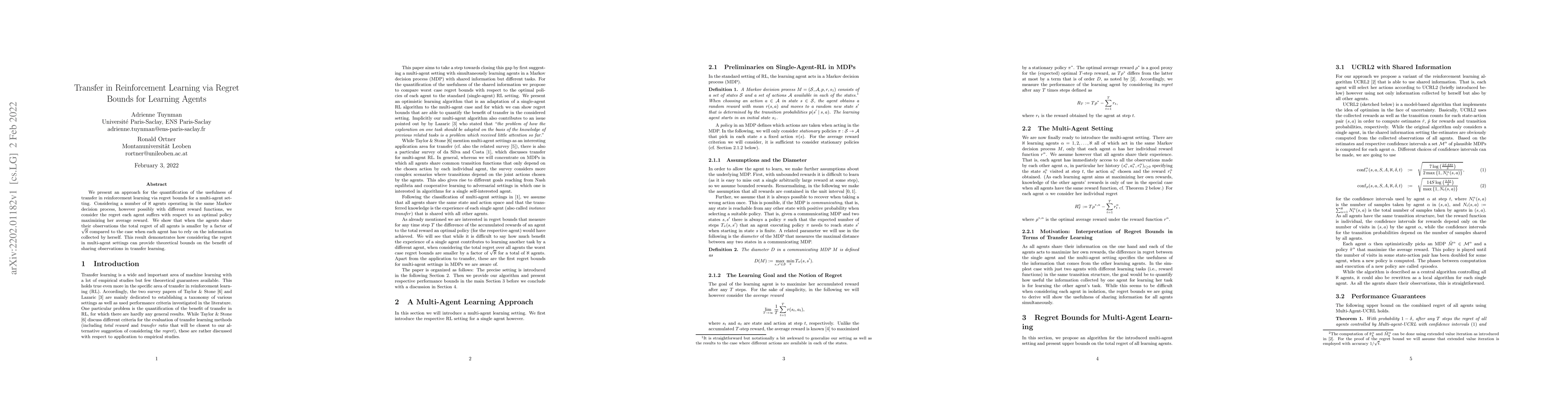 Thumbnail for Transfer in Reinforcement Learning via Regret Bounds for Learning Agents