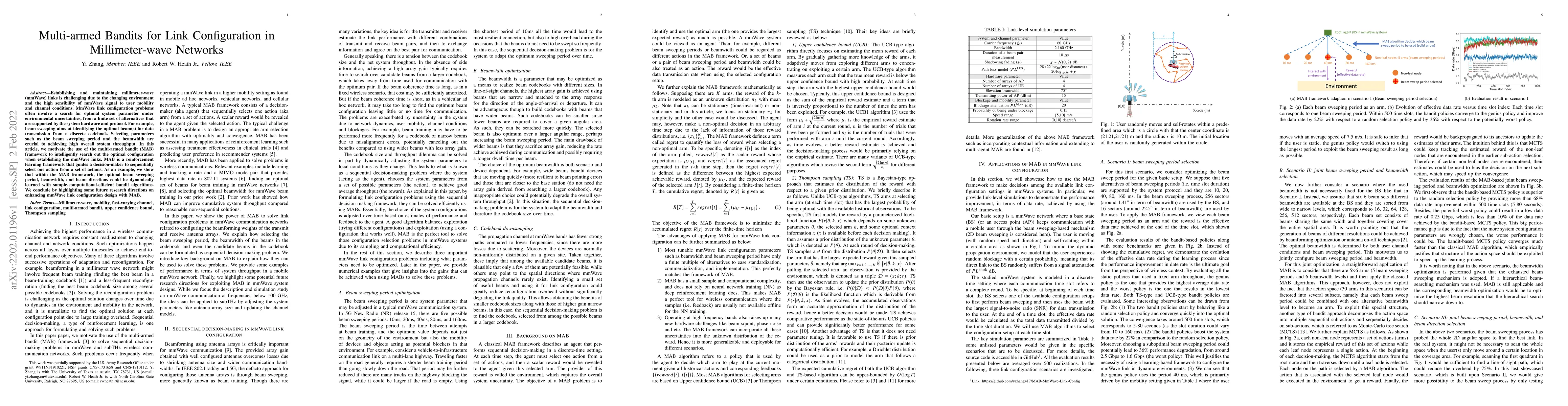 Thumbnail for Multi-armed Bandits for Link Configuration in Millimeter-wave Networks