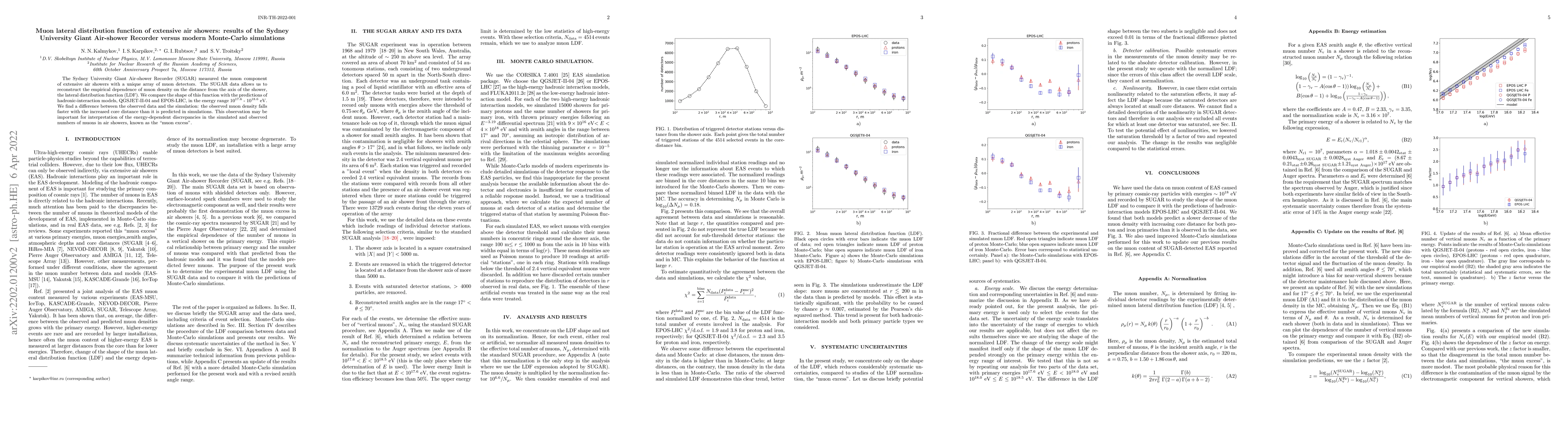 Thumbnail for Muon lateral distribution function of extensive air showers: results of
  the Sydney University Giant Air-shower Recorder versus modern Monte-Carlo
  simulations