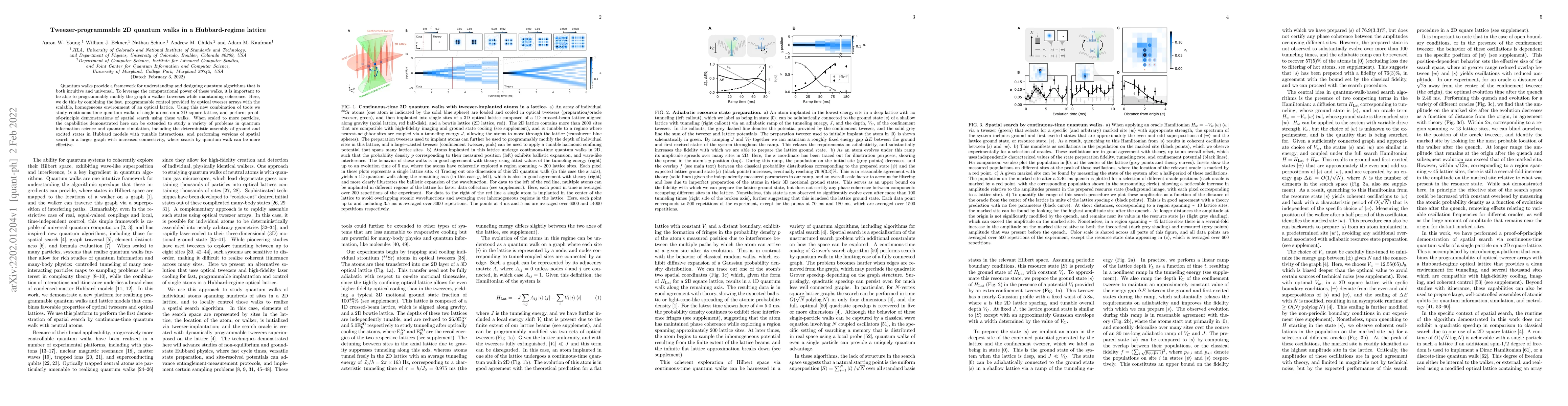 Thumbnail for Tweezer-programmable 2D quantum walks in a Hubbard-regime lattice