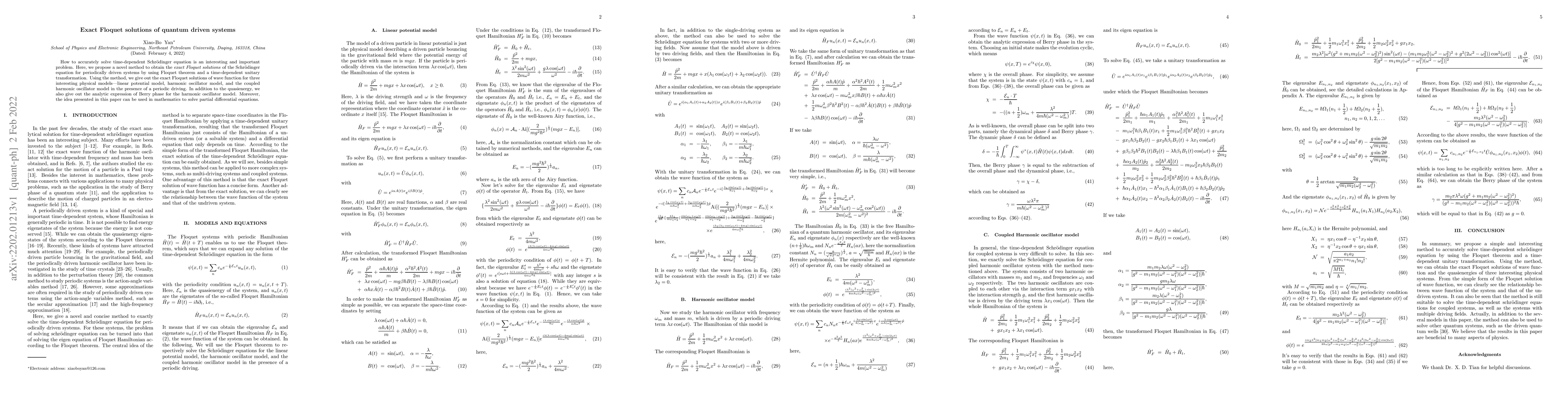 Thumbnail for Exact Floquet solutions of quantum driven systems