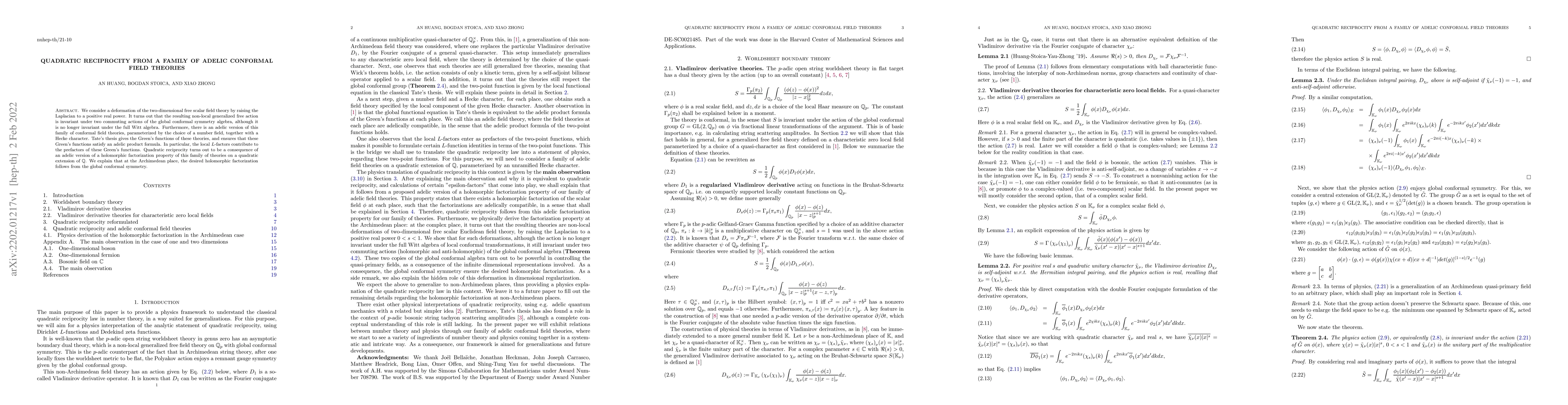 Thumbnail for Quadratic reciprocity from a family of adelic conformal field theories