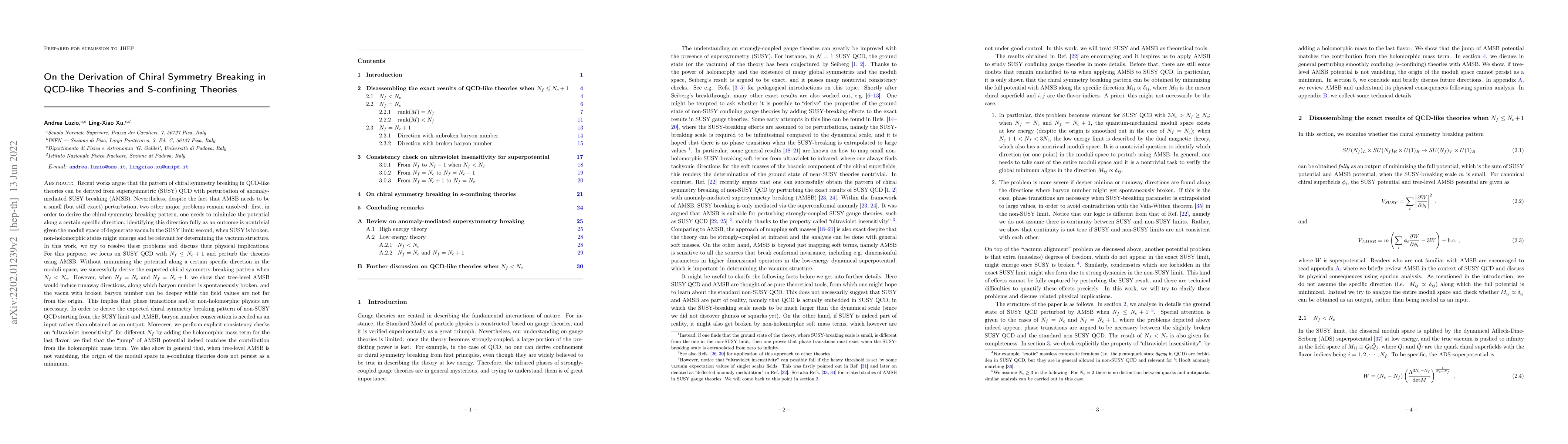 Thumbnail for On the Derivation of Chiral Symmetry Breaking in QCD-like Theories and
  S-confining Theories
