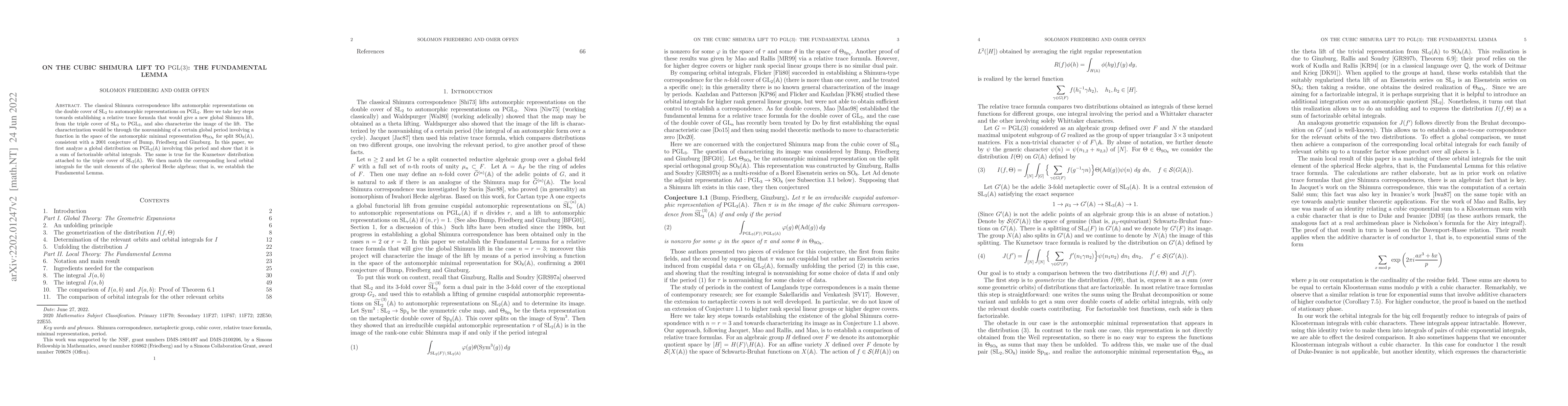 Thumbnail for On the Cubic Shimura lift to $PGL(3)$: The Fundamental Lemma