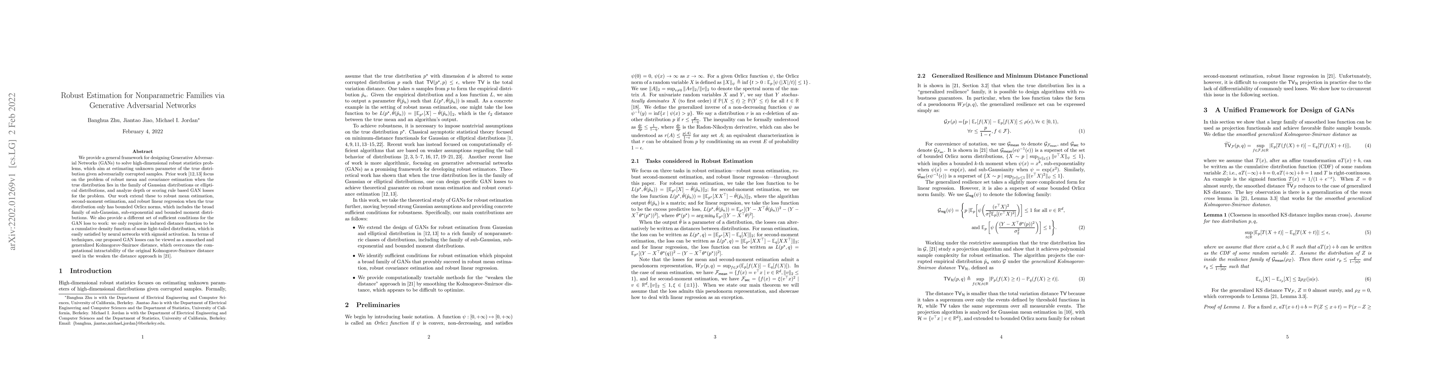 Thumbnail for Robust Estimation for Nonparametric Families via Generative Adversarial
  Networks