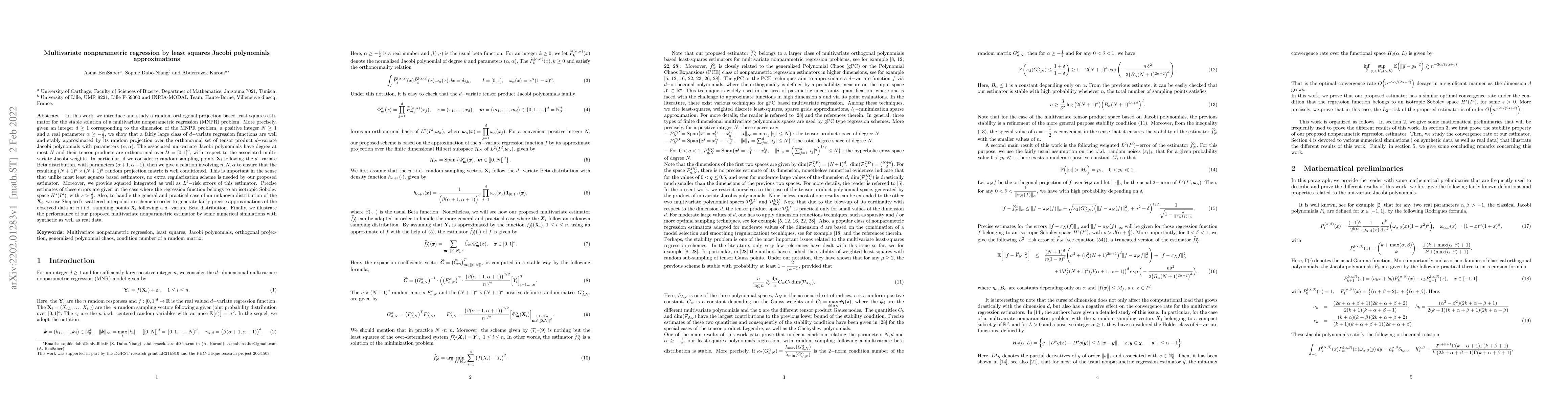 Thumbnail for Multivariate nonparametric regression by least squares Jacobi
  polynomials approximations