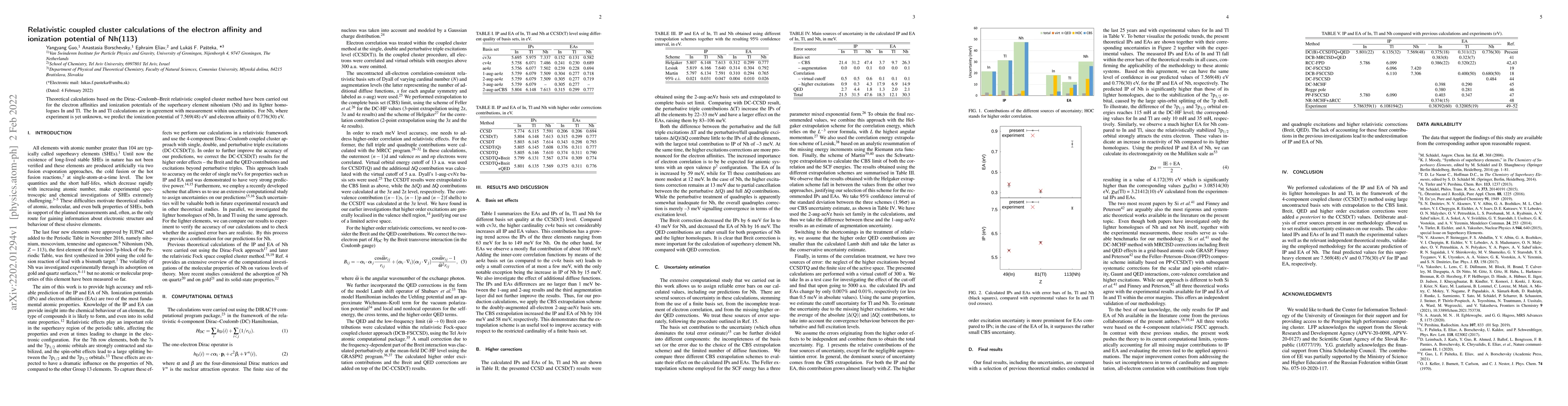 Thumbnail for Relativistic coupled cluster calculations of the electron affinity and
  ionization potential of Nh(113)