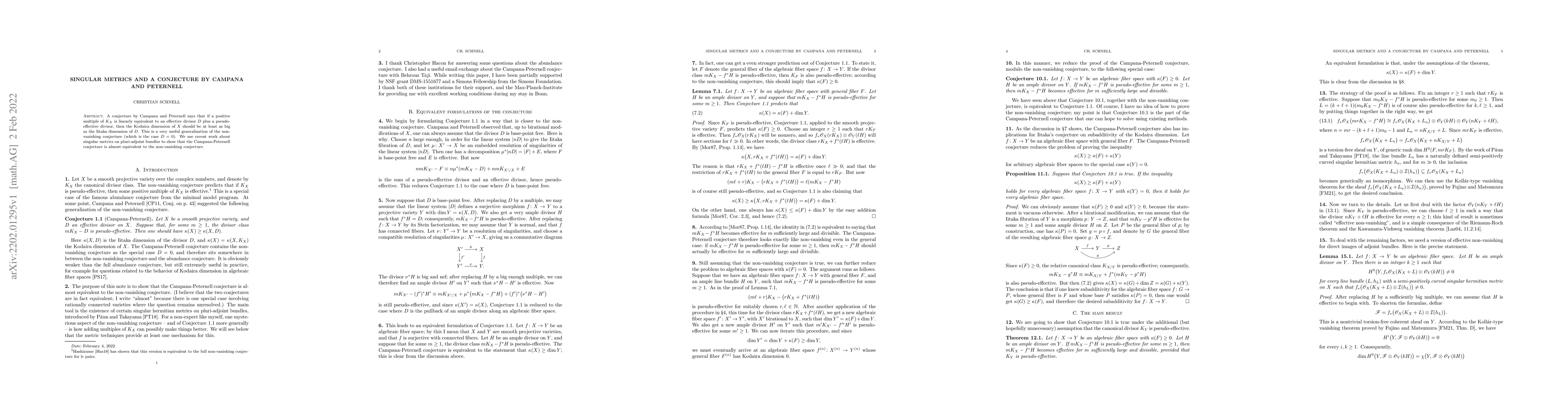 Thumbnail for Singular metrics and a conjecture by Campana and Peternell