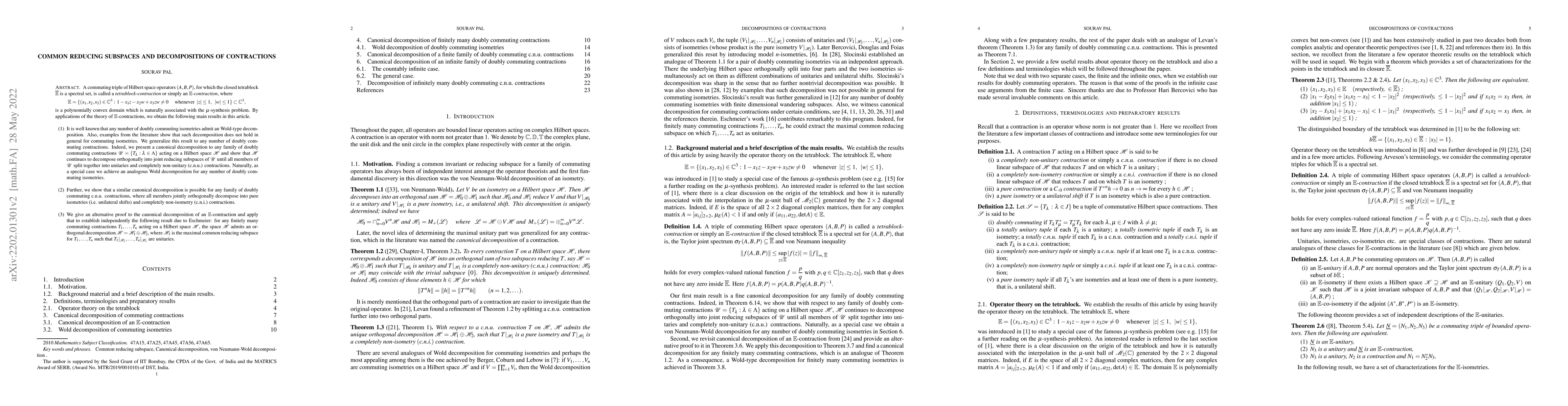 Thumbnail for Common reducing subspaces and decompositions of contractions