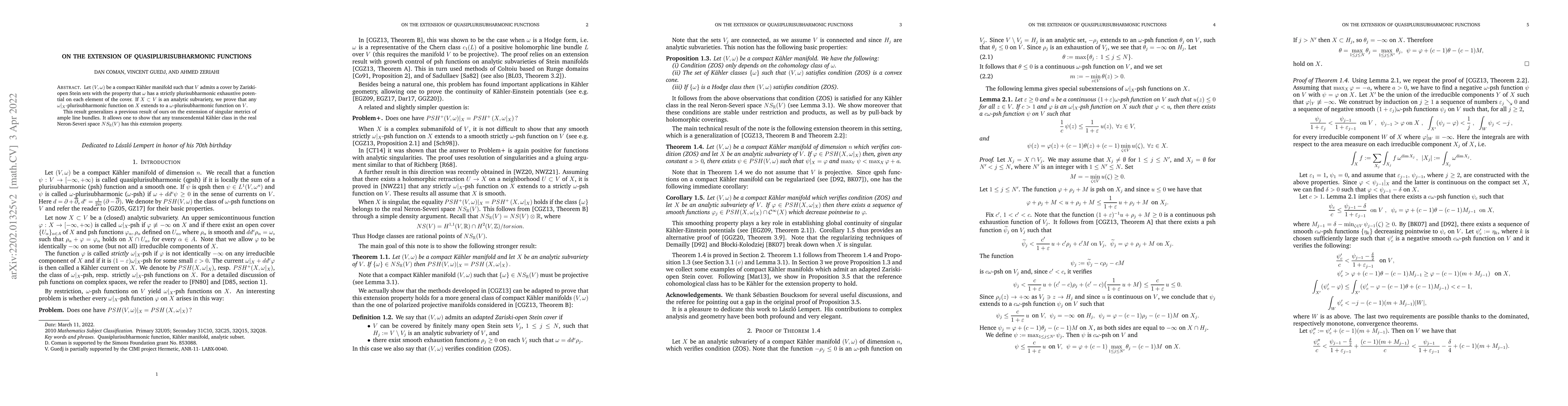 Thumbnail for On the extension of quasiplurisubharmonic functions