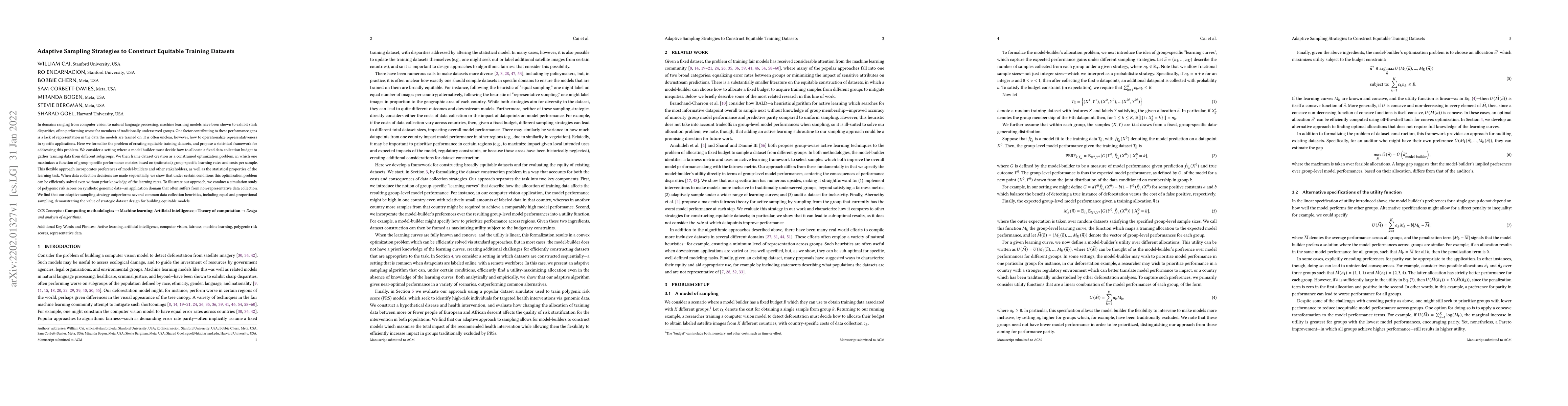 Thumbnail for Adaptive Sampling Strategies to Construct Equitable Training Datasets