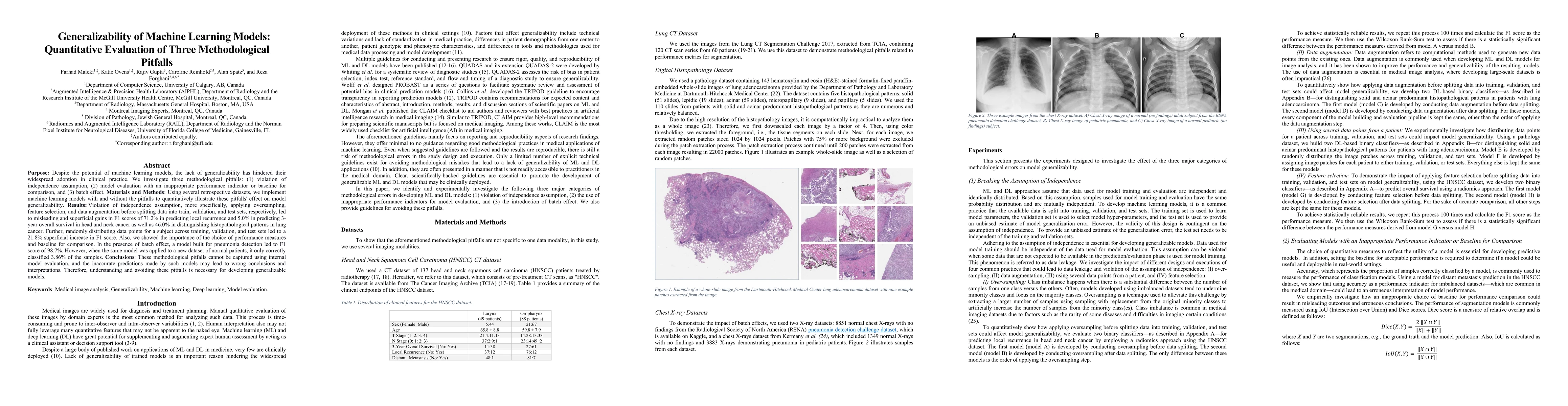 Thumbnail for Generalizability of Machine Learning Models: Quantitative Evaluation of
  Three Methodological Pitfalls