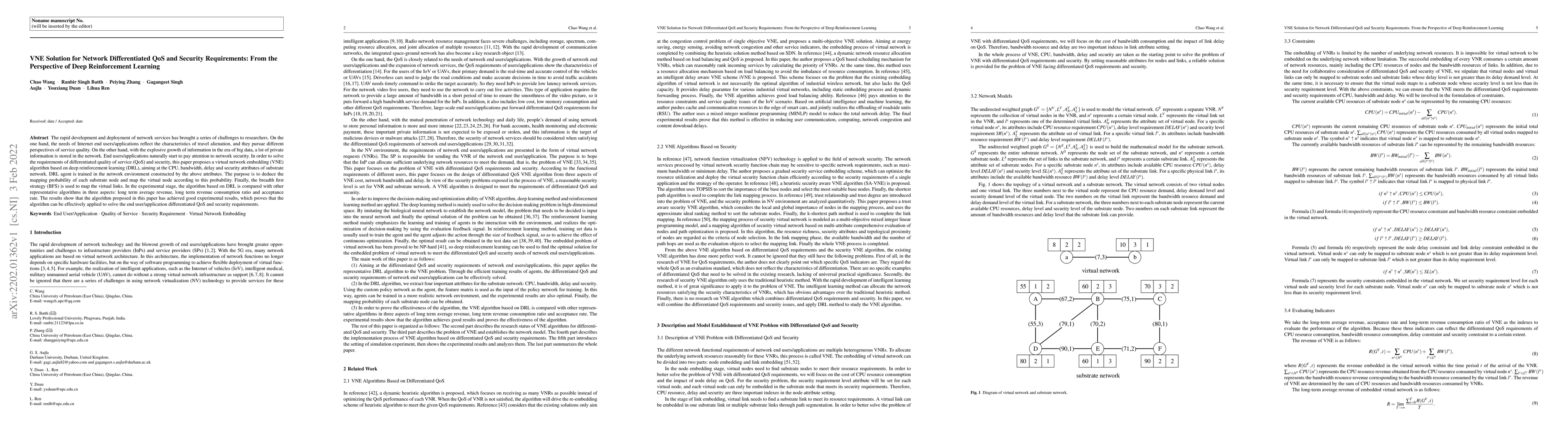 Thumbnail for VNE Solution for Network Differentiated QoS and Security Requirements:
  From the Perspective of Deep Reinforcement Learning