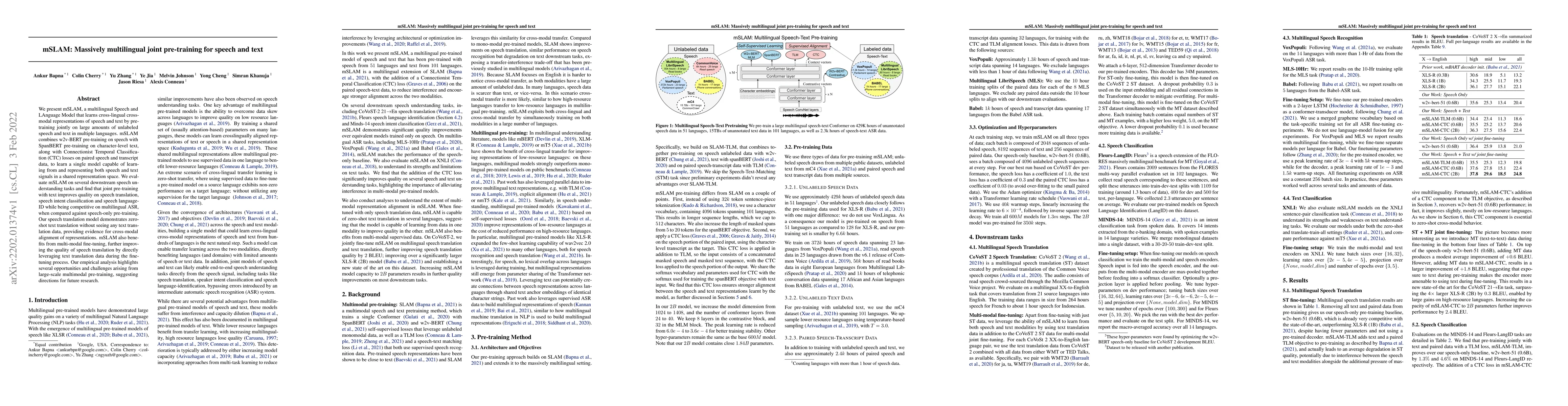 Thumbnail for mSLAM: Massively multilingual joint pre-training for speech and text