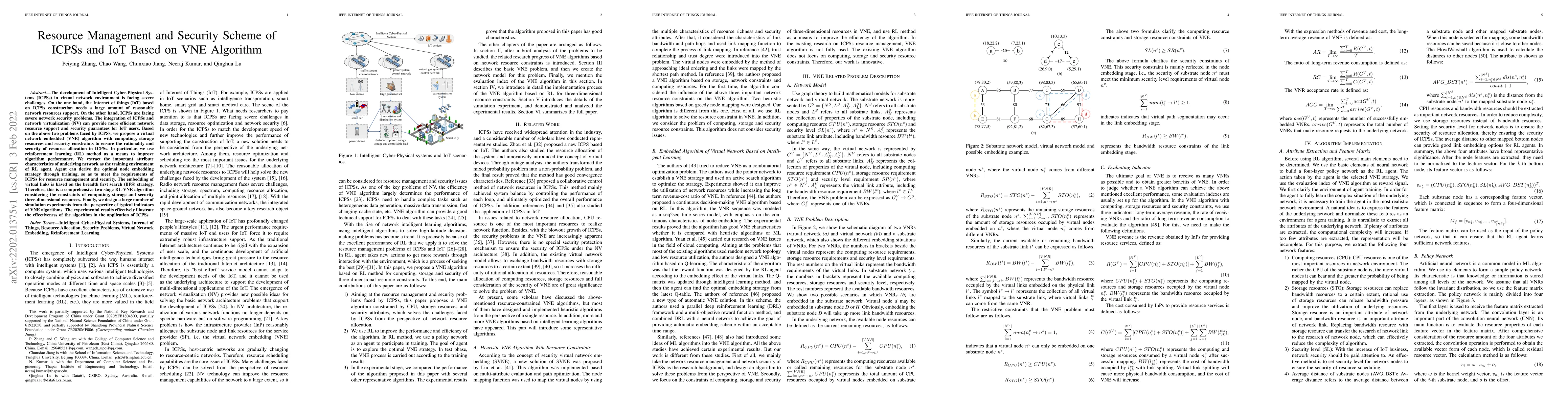 Thumbnail for Resource Management and Security Scheme of ICPSs and IoT Based on VNE
  Algorithm