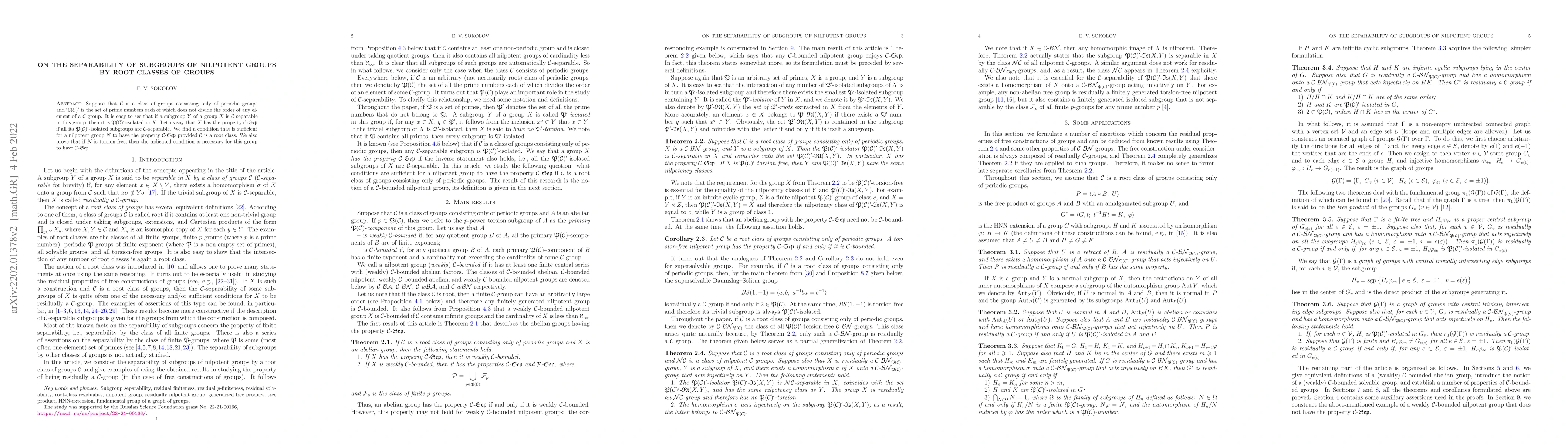 Thumbnail for On the separability of subgroups of nilpotent groups by root classes of
  groups