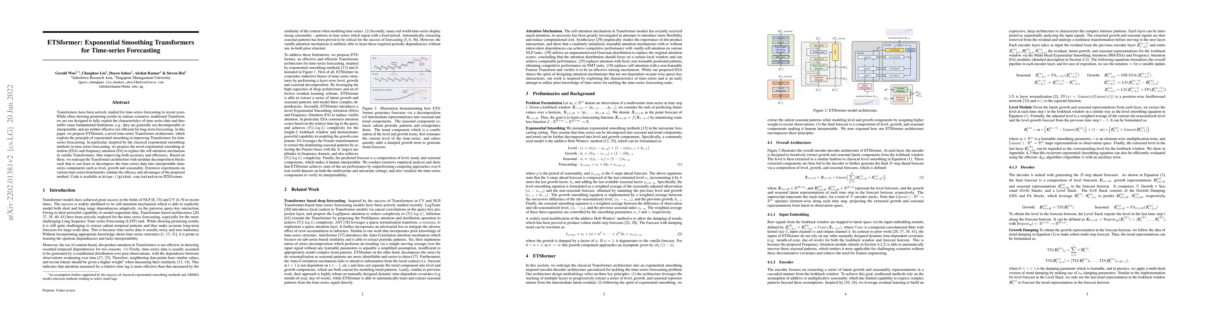 Thumbnail for ETSformer: Exponential Smoothing Transformers for Time-series
  Forecasting
