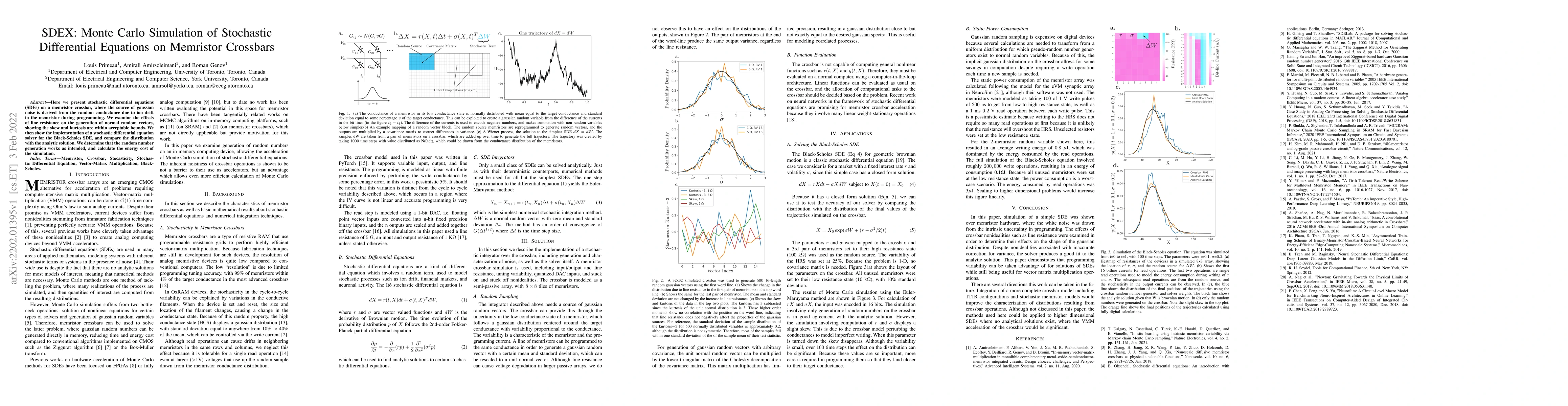 Thumbnail for SDEX: Monte Carlo Simulation of Stochastic Differential Equations on
  Memristor Crossbars