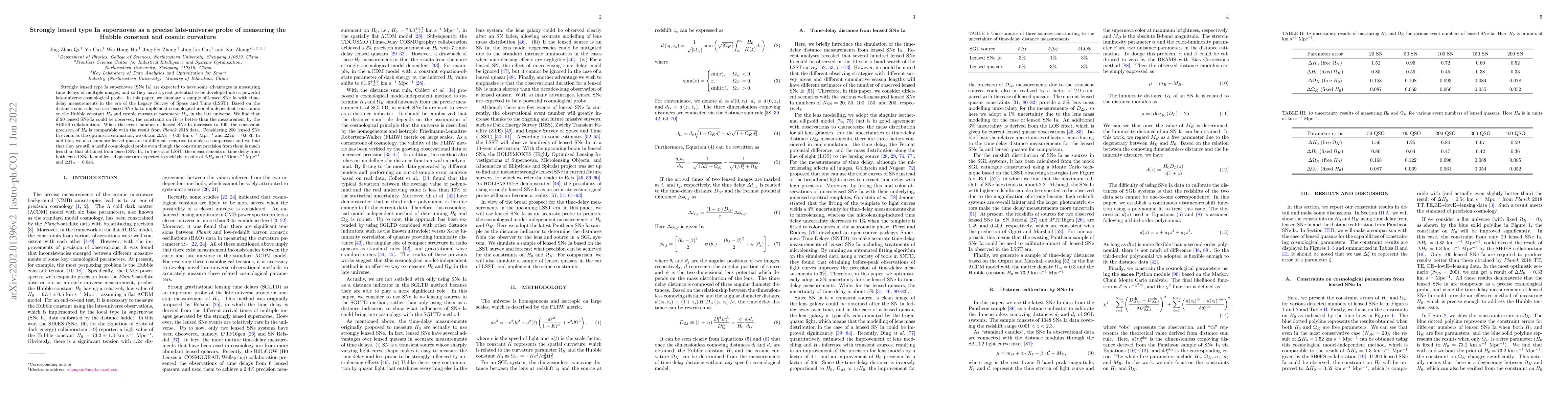 Thumbnail for Strongly lensed type Ia supernovae as a precise late-universe probe of
  measuring the Hubble constant and cosmic curvature