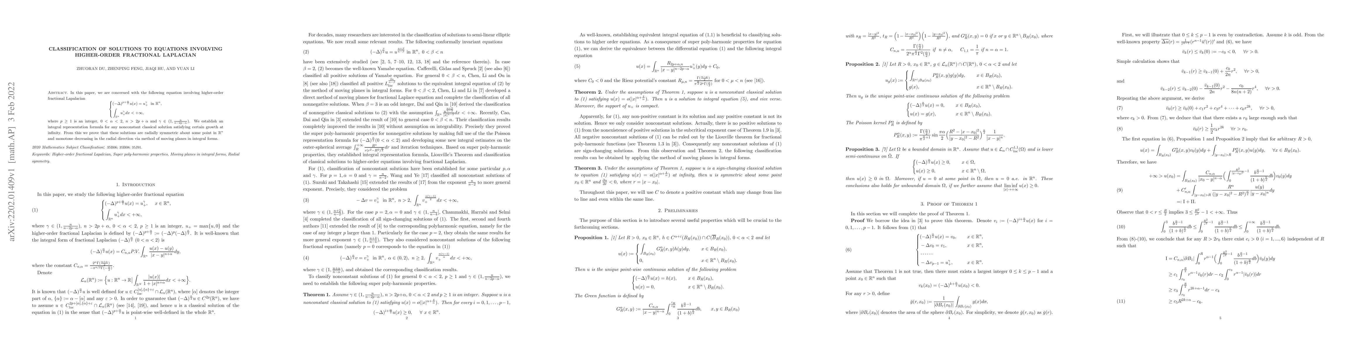Thumbnail for Classification of solutions to equations involving Higher-order
  fractional Laplacian