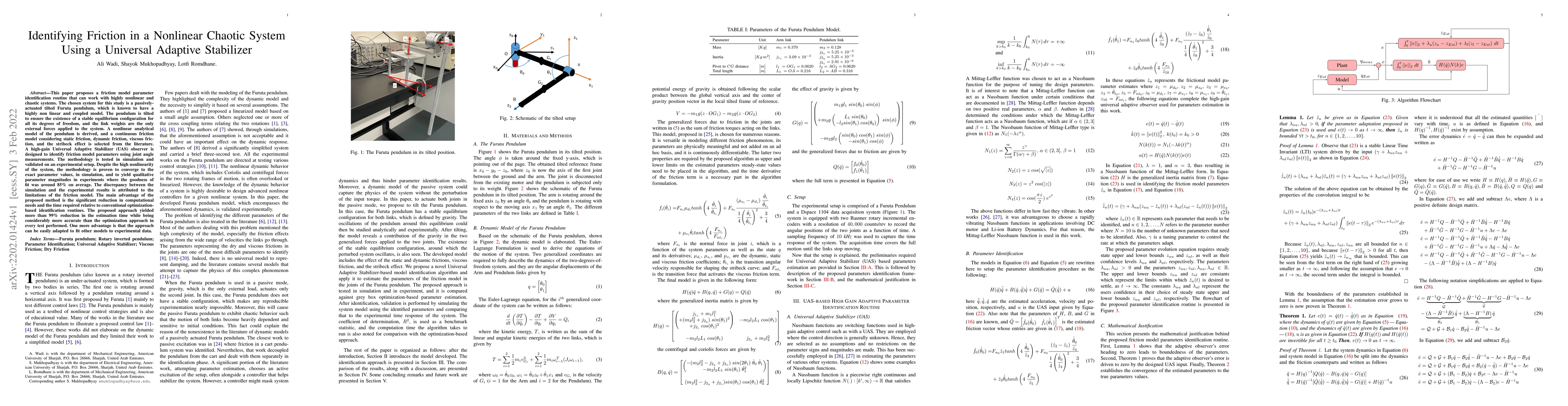 Thumbnail for Identifying Friction in a Nonlinear Chaotic System Using a Universal
  Adaptive Stabilizer