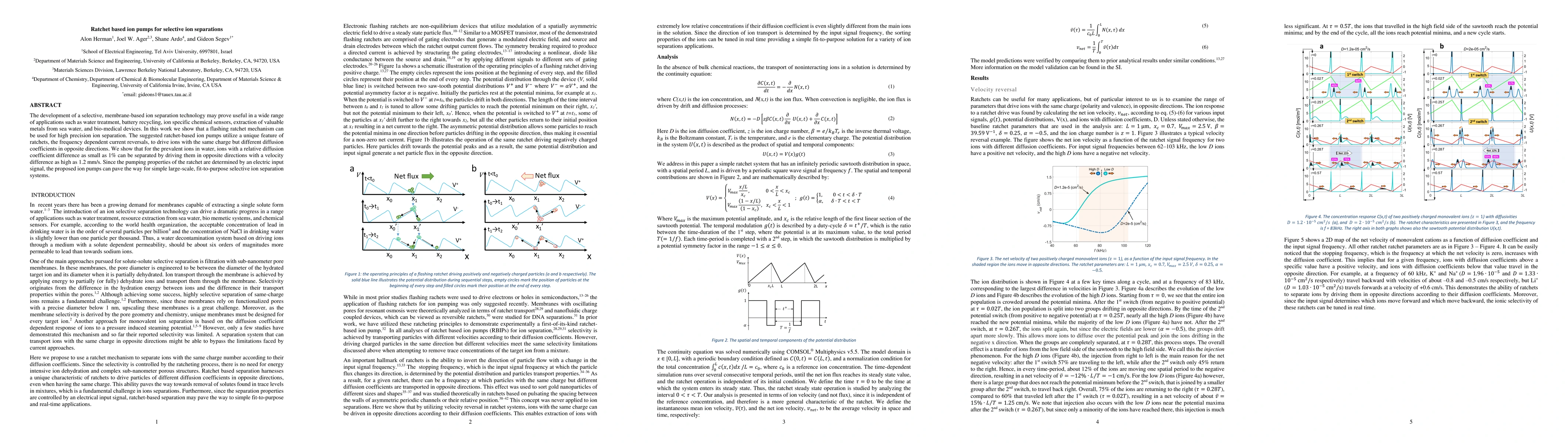 Thumbnail for Ratchet based ion pumps for selective ion separations