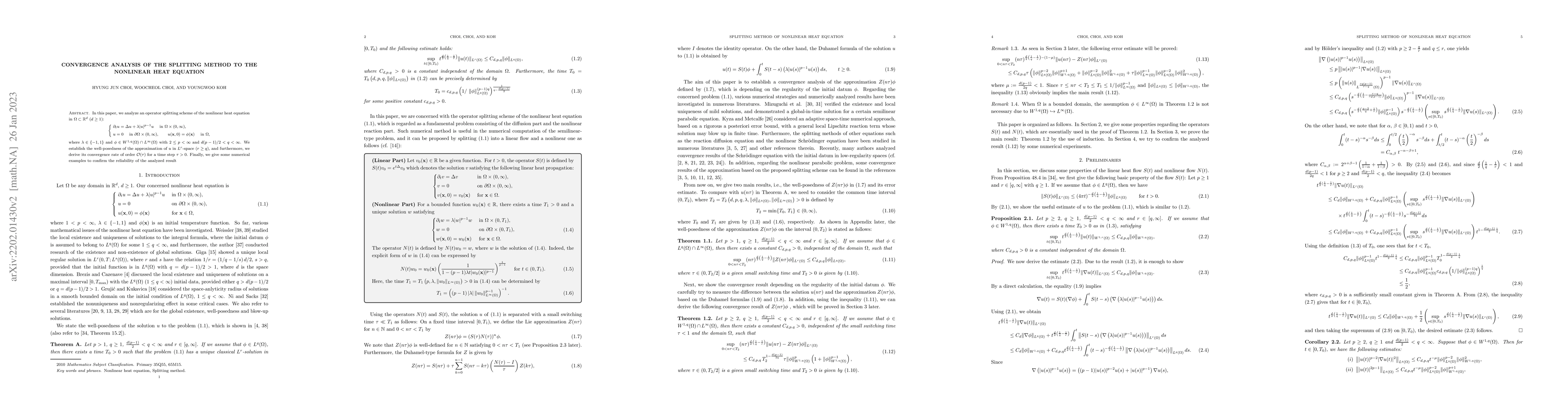 Thumbnail for Convergence analysis of the splitting method to the nonlinear heat
  equation