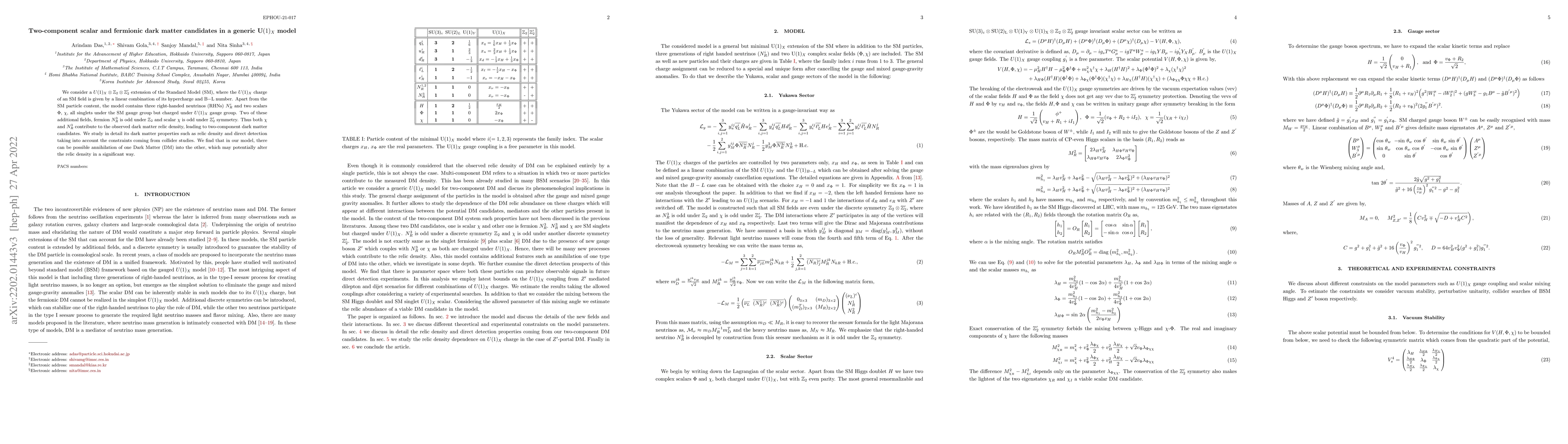 Thumbnail for Two-component scalar and fermionic dark matter candidates in a generic
  U$(1)_X$ model