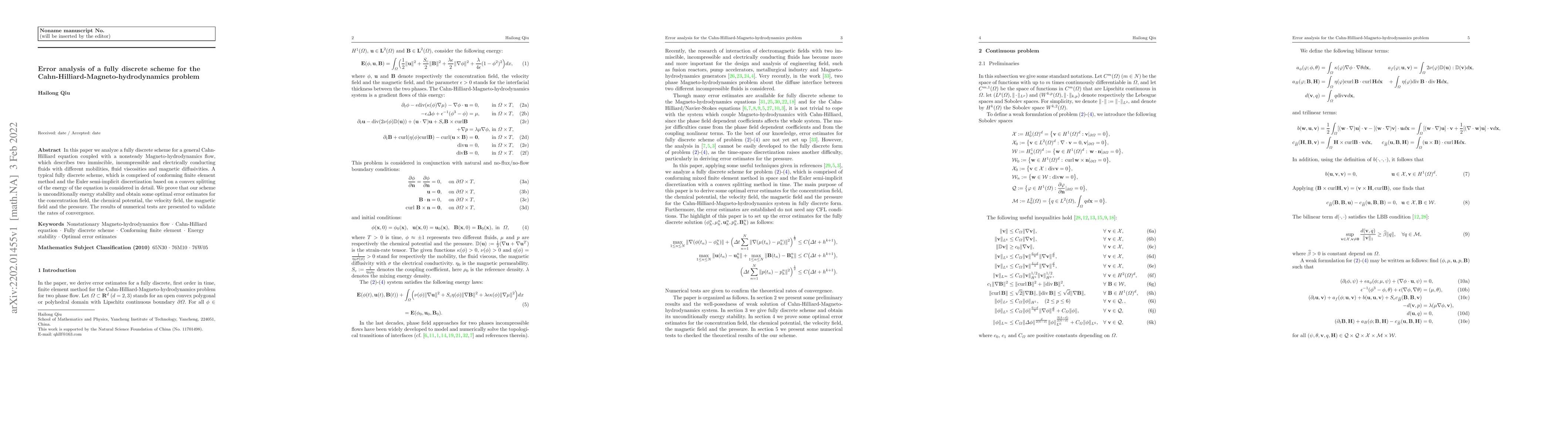 Thumbnail for Error analysis of a fully discrete scheme for the
  Cahn-Hilliard-Magneto-hydrodynamics problem