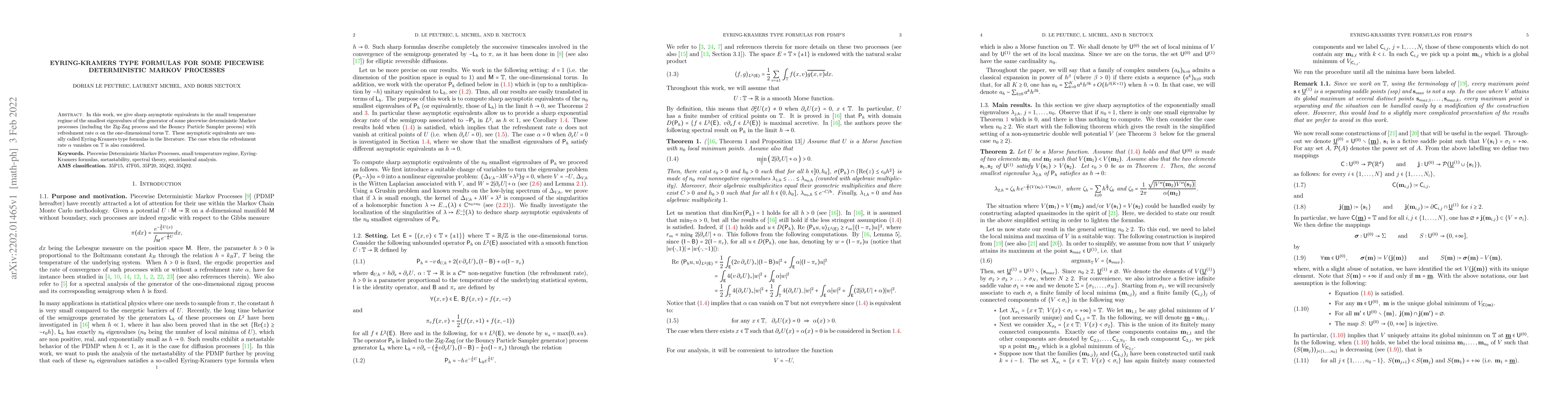 Thumbnail for Eyring-Kramers type formulas for some piecewise deterministic Markov
  processes