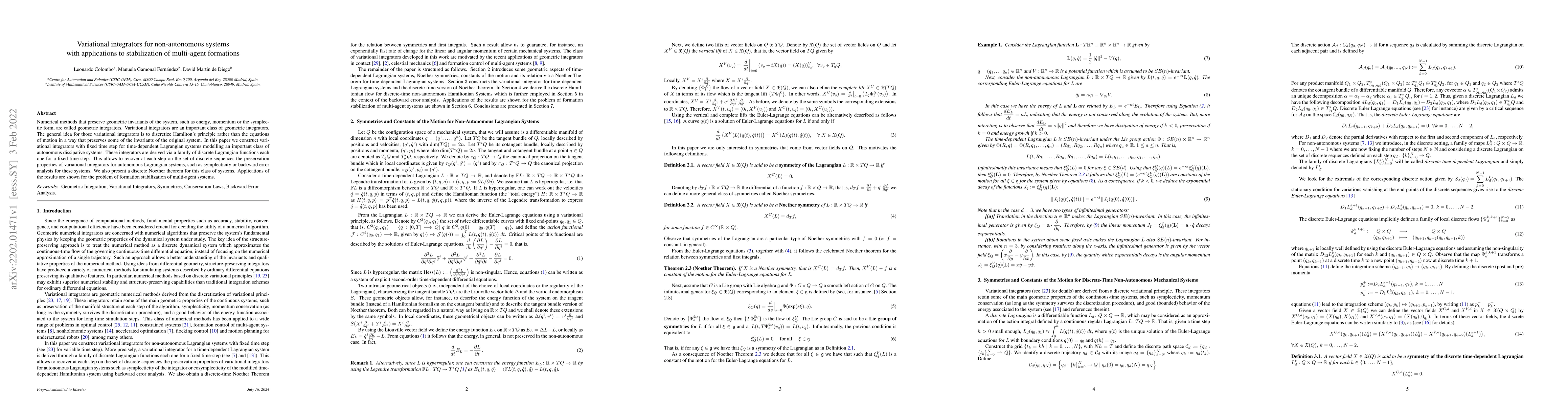 Thumbnail for Variational integrators for non-autonomous systems with applications to
  stabilization of multi-agent formations