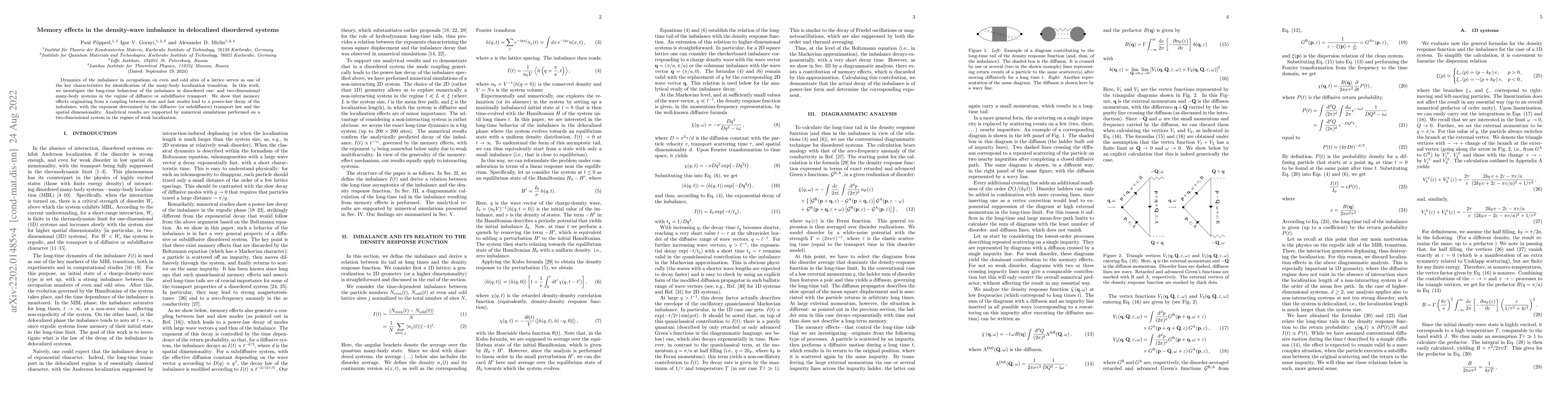Thumbnail for Memory effects in the density-wave imbalance in delocalized disordered
  systems