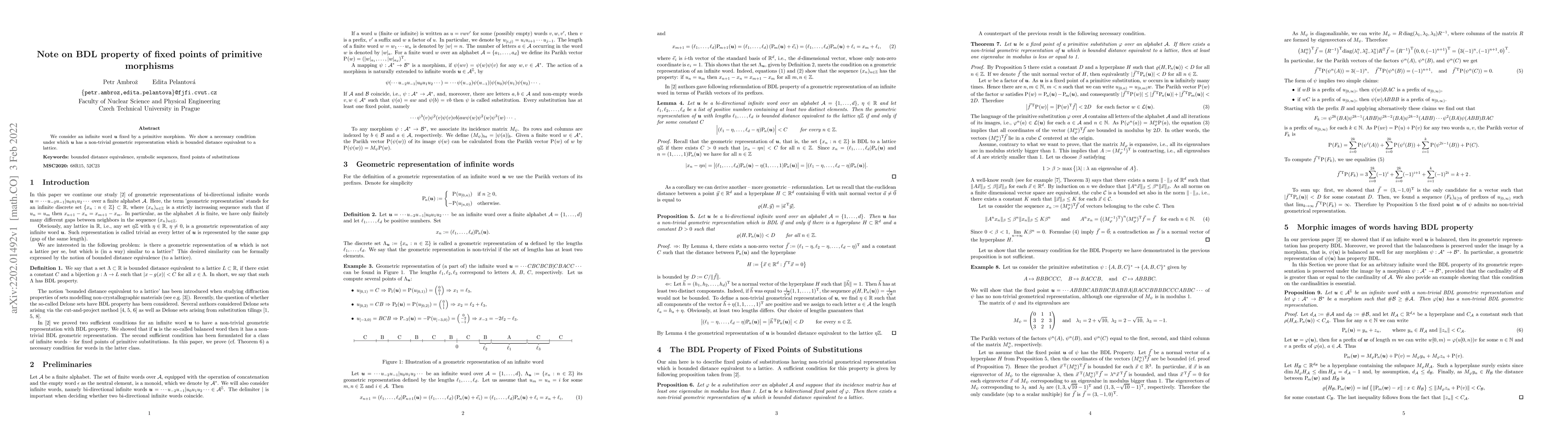 Thumbnail for Note on BDL property of fixed points of primitive morphisms