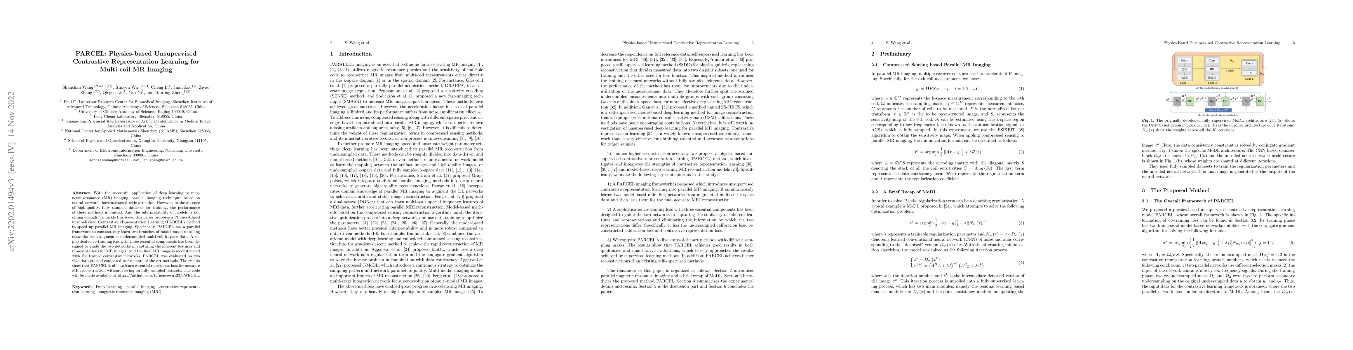 Thumbnail for PARCEL: Physics-based Unsupervised Contrastive Representation Learning
  for Multi-coil MR Imaging