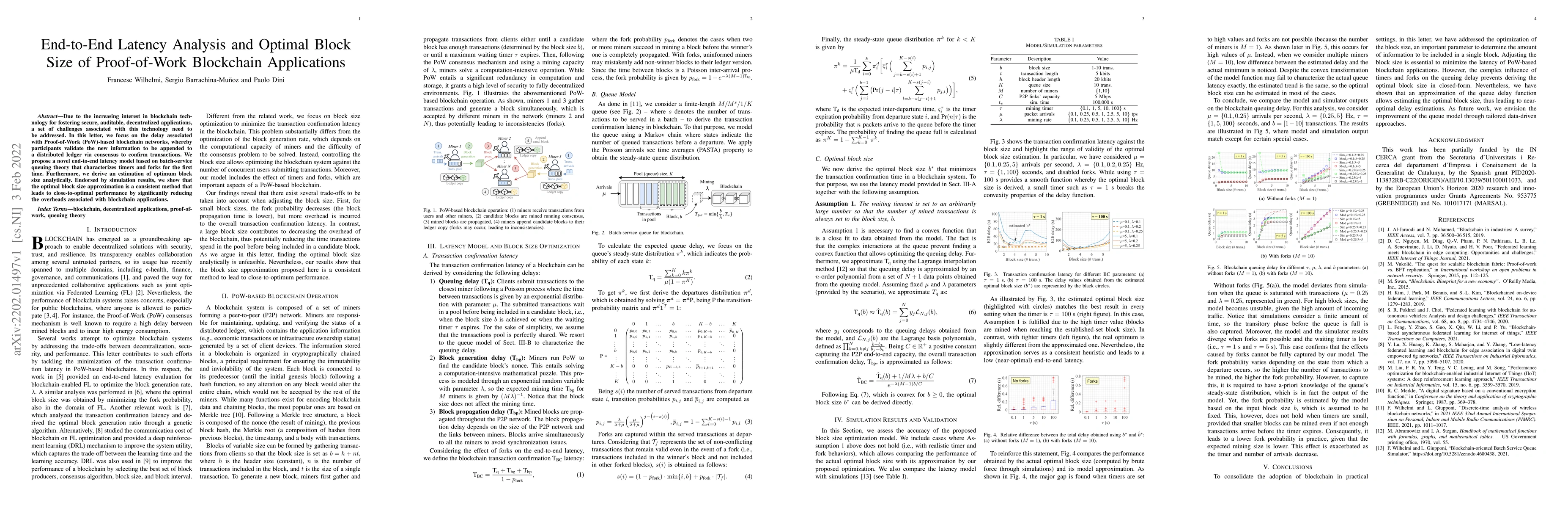 Thumbnail for End-to-End Latency Analysis and Optimal Block Size of Proof-of-Work
  Blockchain Applications