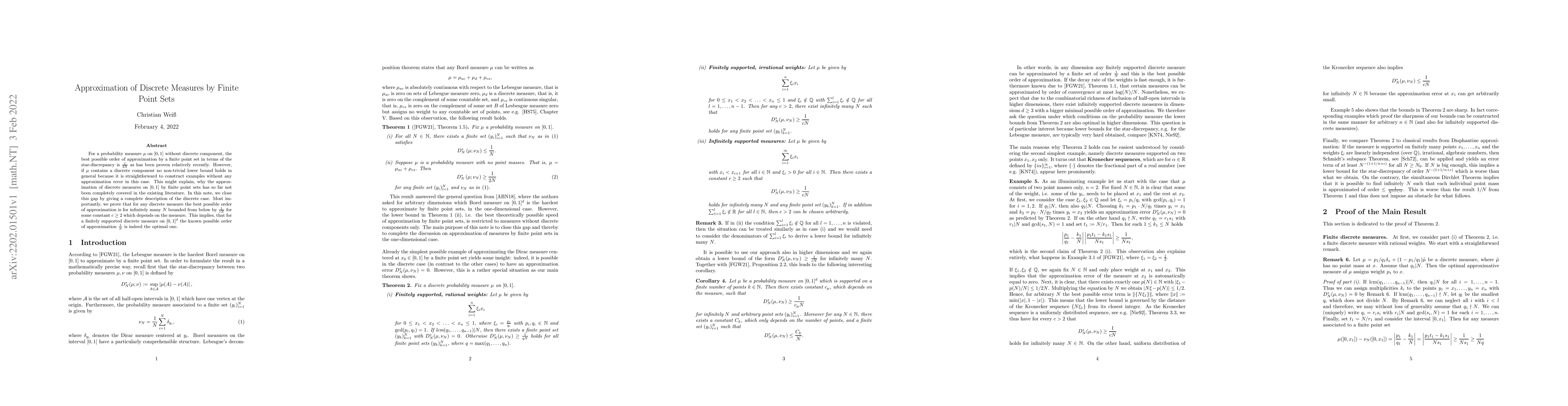 Thumbnail for Approximation of Discrete Measures by Finite Point Sets