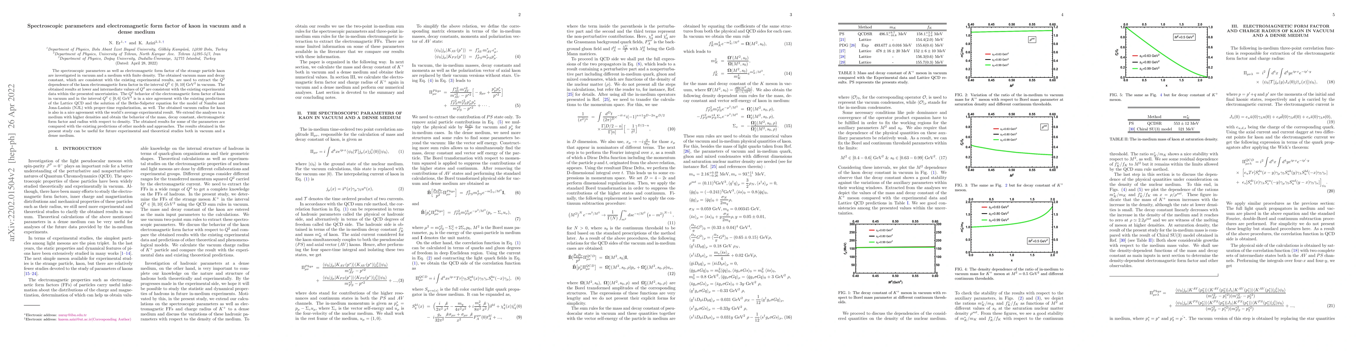 Thumbnail for Spectroscopic parameters and electromagnetic form factor of kaon in
  vacuum and a dense medium