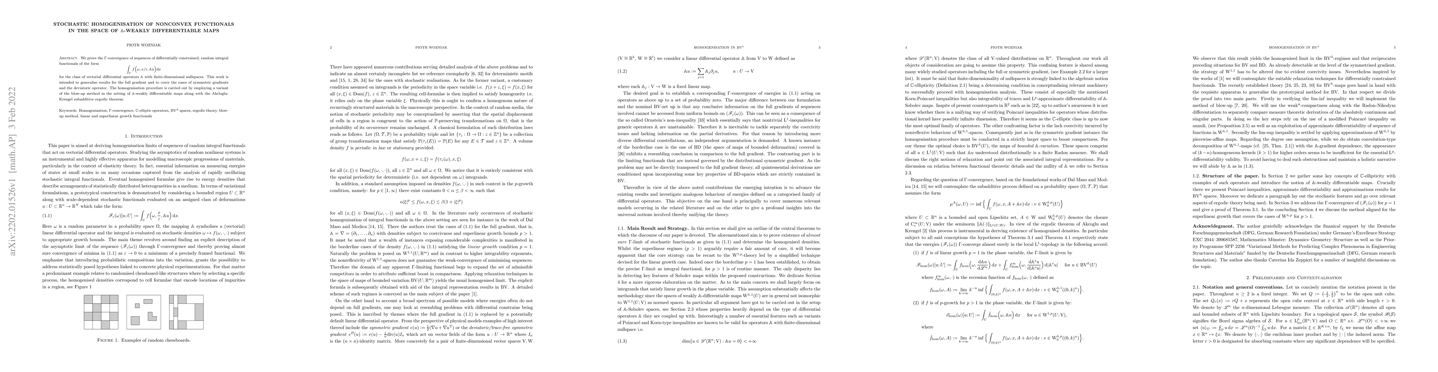 Thumbnail for Stochastic Homogenisation of nonconvex functionals in the space of
  $\mathbb{A}$-weakly differentiable maps